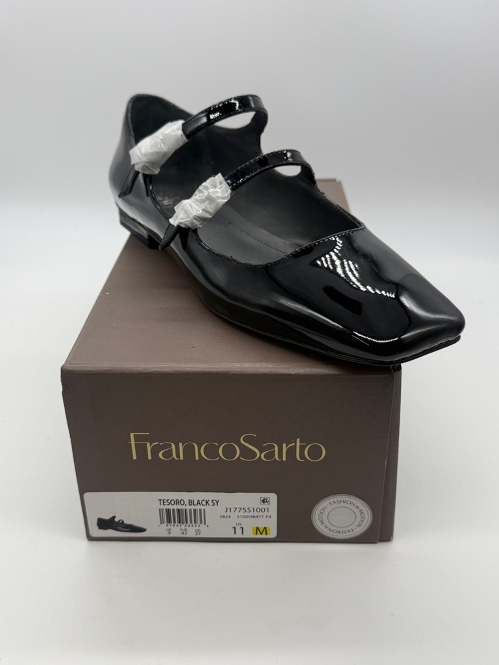Franco Sarto Black Patent Double-Strap Loafers